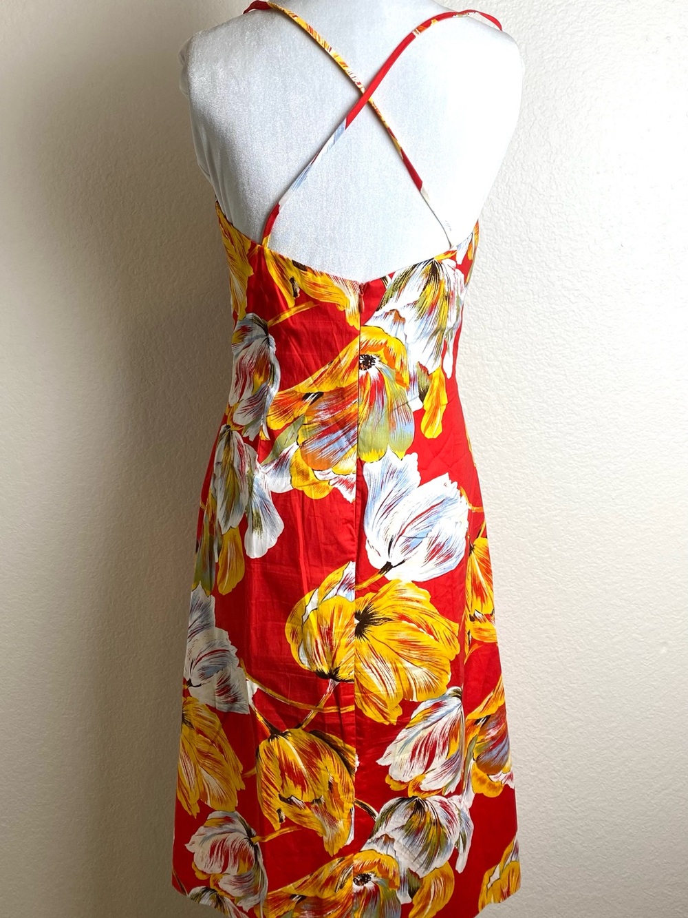 Red Floral Cotton Sundress Helen Wang New York Size 4